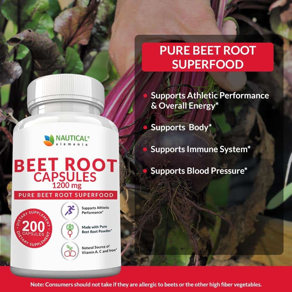 Beet Root Capsules - 1200mg Per Serving - 200 Beet Root Powder Capsules - Beetroot Powder Supports Blood Pressure, Athletic Performance, Digestive, Immune System (Pure, Non-GMO  Gluten Free