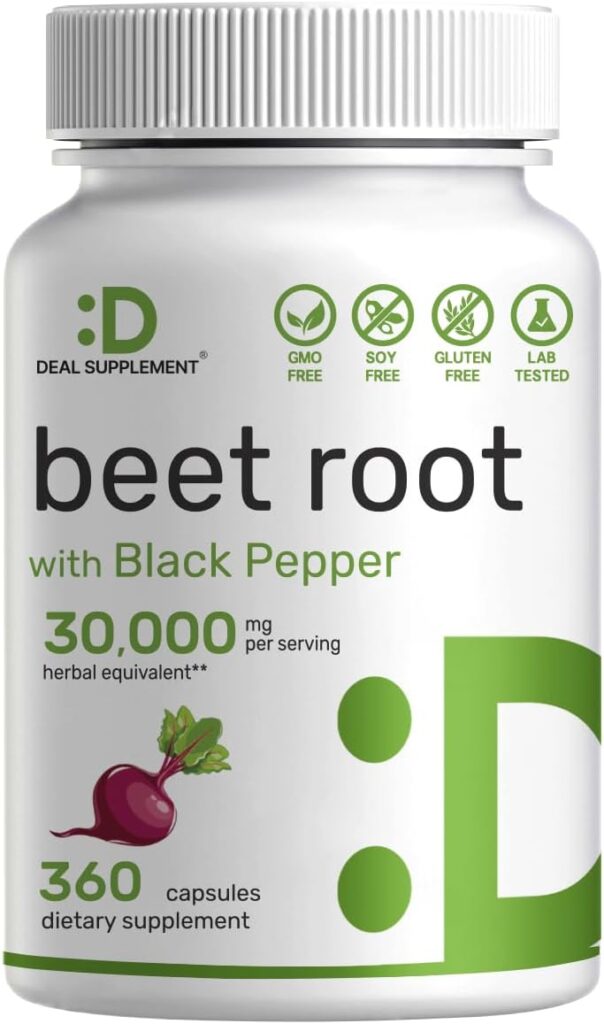 Beet Root Capsules 30000mg Per Serving, 360 Count, with Black Pepper Extract – Enhanced Absorption, Pure Beet Root Powder Source