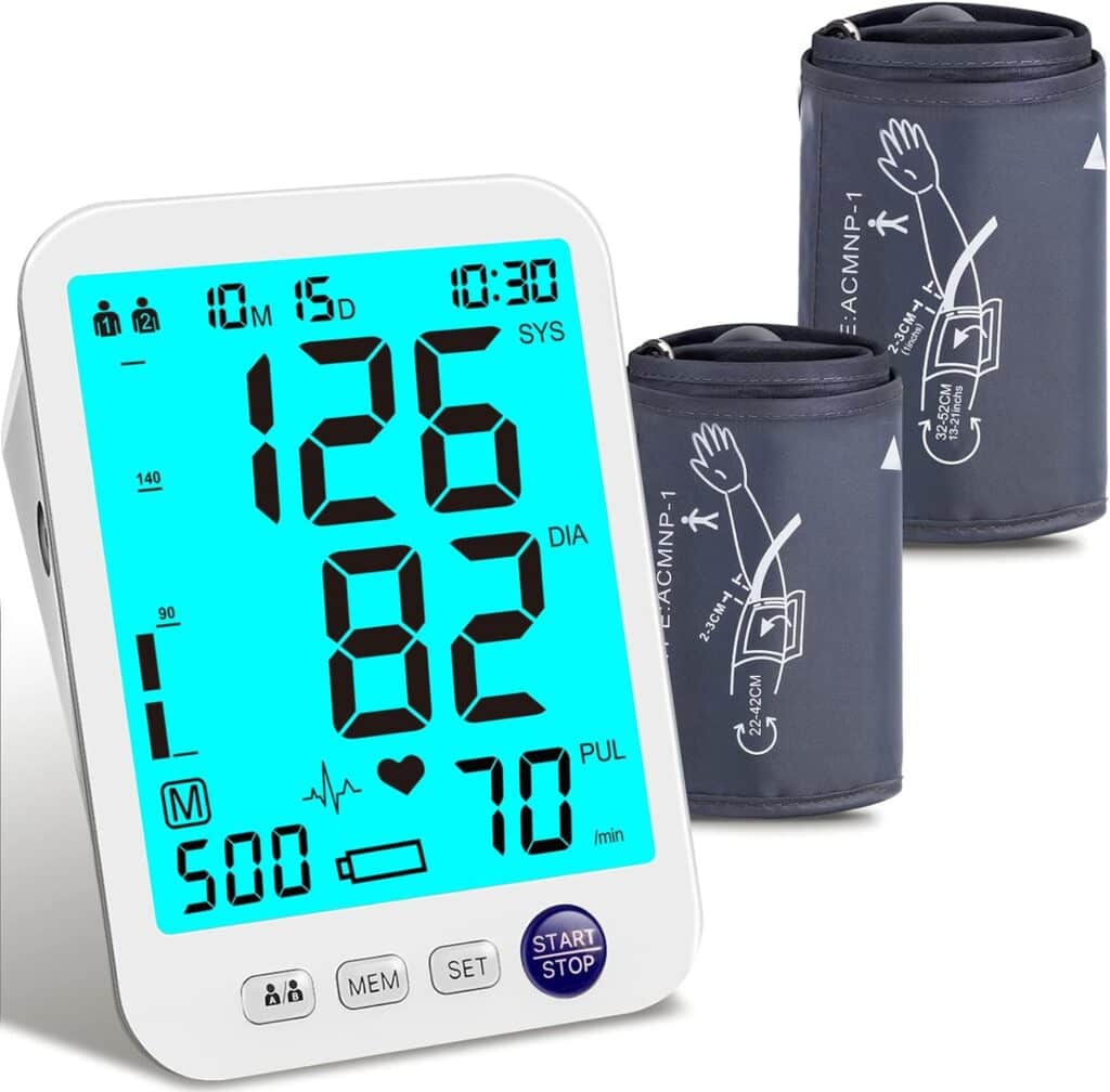 Blood Pressure Monitor Upper Arm Large LED Backlit Screen 1000 Sets Memory Automatic Digital BP Machine Adjustable BP Cuff