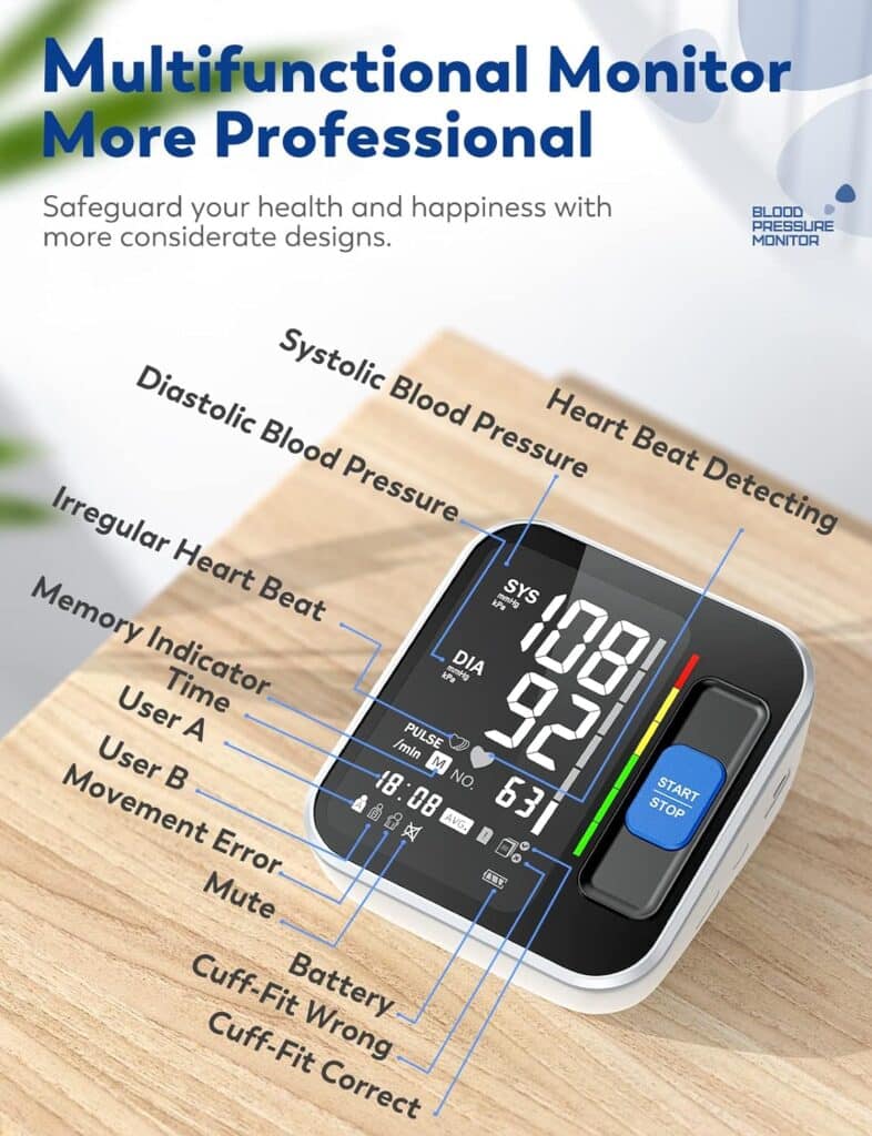 Blood Pressure Monitors for Home Use Upper Arm, Accurate Cuff 8.7”-15.7” Monitor with Large Backlight Display 2 Users 240 Sets Memory  HR Detection, Digital BP Machine with Carrying Case for Adult