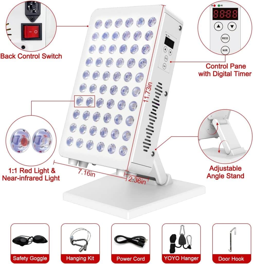 HKE Red Light Therapy Device for Body Face, Near Infrared Light 660nm 850nm, 300W 60 Clinical Grade LEDs Panel for Anti-Aging, Pain Relief, Skin Health, Improve Sleep, Energy