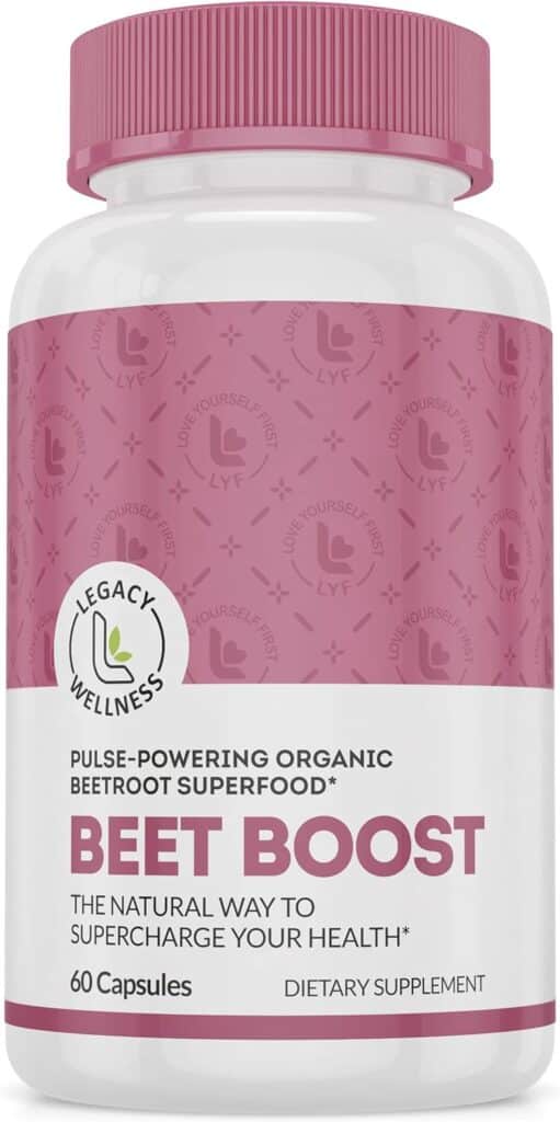 Legacy Wellness BEET BOOST Beet Root Capsules - Organic Beetroot Powder Supplements - Nitric Oxide Booster Beets Nitrate Supplement Supports Athletic Performance, Flow, Energy, Circulation  Digestion