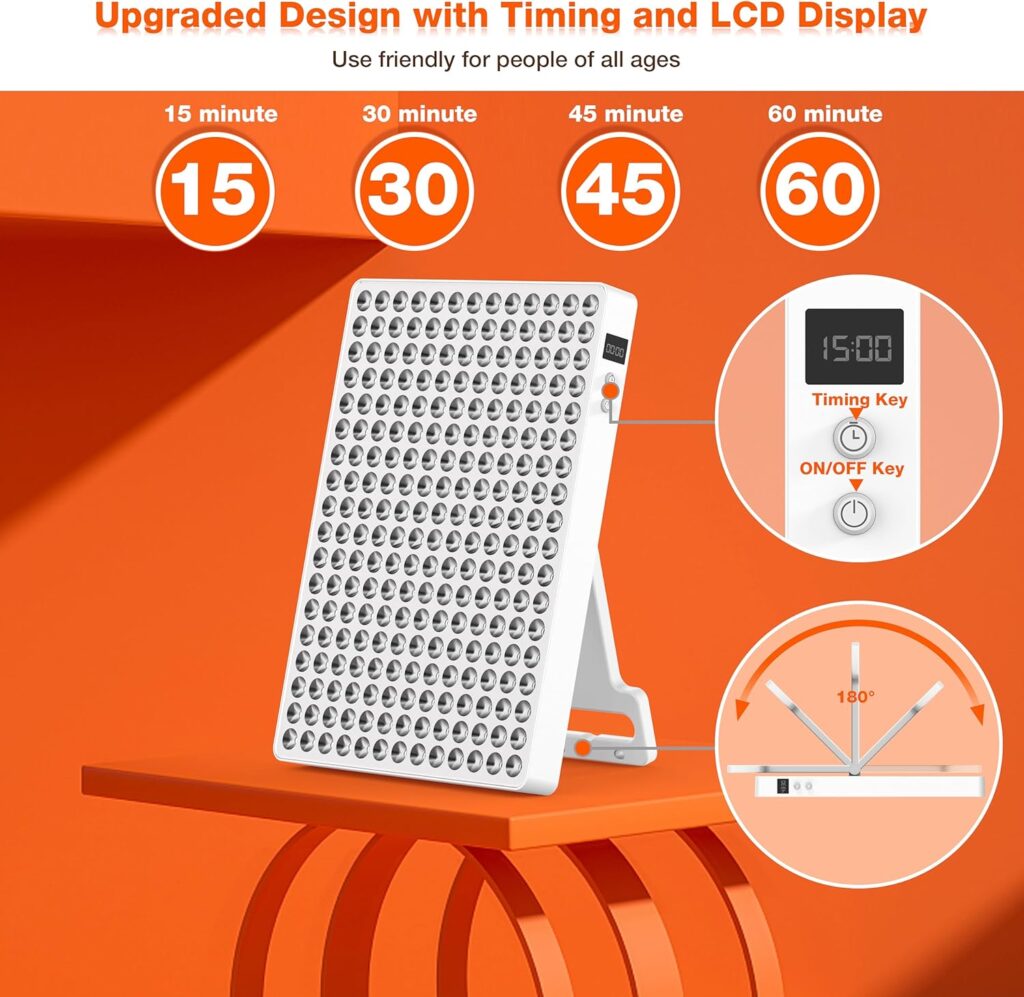 Red Light Therapy with Timing and 180° Adjustable Stand, Deep 660/850nm Near Infrared Red Light Therapy Panel for Face Body, Skin Care, Home LED Therapy Lamp for Pain Relief of Muscles Joints,234LEDs